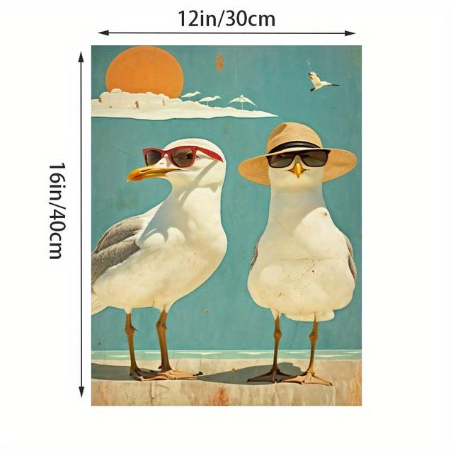 TEMU Vintage Coastal Seagull Canvas Print - Frameless Wall Art With Beach Scene, Modern Home Decor For Living Room, Bedroom, Office, Or Dining Area, 12"x16