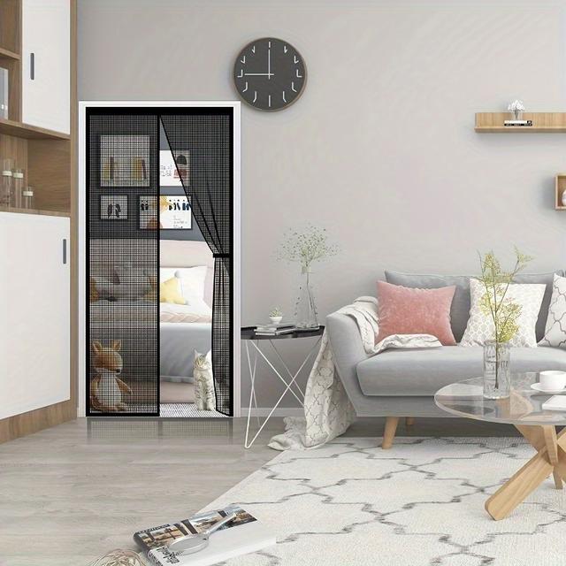 TEMU Magnetic Door Curtain, Matte , Durable Mesh Fabric, Pet-friendly Insect Prevention, With Magnets And Storage Rope, For Under Door Installatio