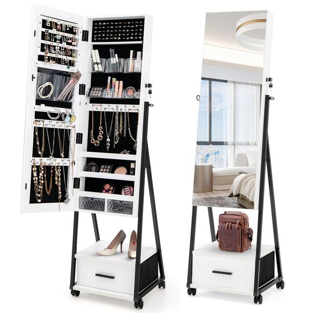 TEMU White Standing Jewelry Armoire With Mirror For Makeup Organization, Jewelry Armoires