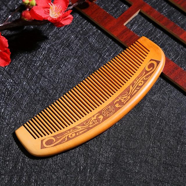 TEMU Thickened Durable Natural Peach Wood Comb, 1pc Carved Peach Wood Comb| Anti-static Hair Styling Comb