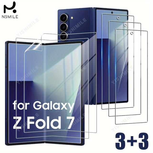 TEMU 3 Stück Flexibles TPU-Film für Innen + 3 Stück Gehärtetes Glas für Vorderseite, Keine Falten, Keine Blasen, HD-Klar, geeignet für for Fold 7 Bildschirmschutz