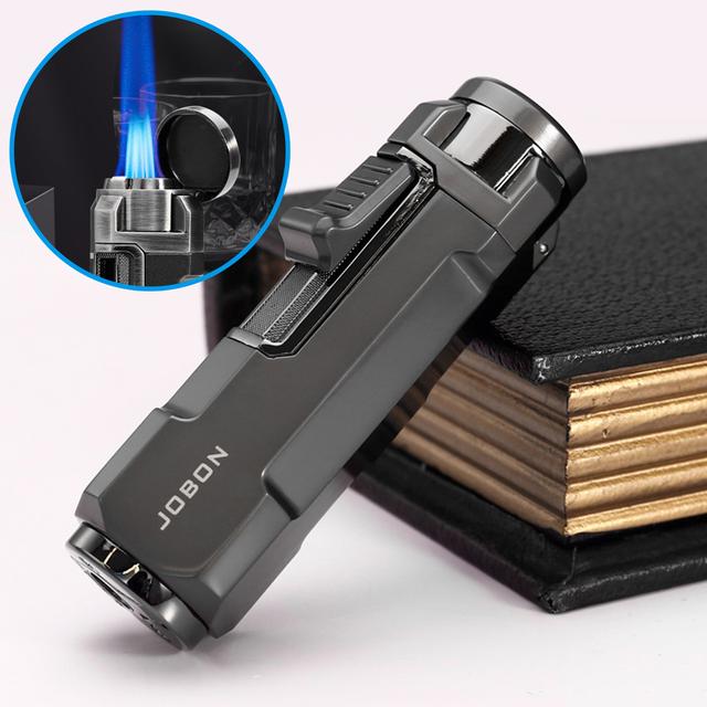 TEMU Metal Torch Lighter, Edges And Corners Shape Design Polished Windproof Refillable Butane Lighter With Lid, Made Of Alloy, Exquisite Flame Lighter (butane Not Included), Without Battery