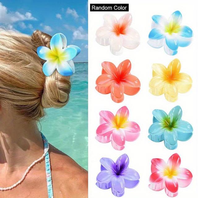 TEMU 8pcs Vibrant Hawaiian Flower Hair Clips - 8cm Plastic, Boho Style, Beach Parties, Birthdays & Gifts, Beach Accessories | Bohemian Hair Accessories | Plastic Hair Clip, Beach Accessories