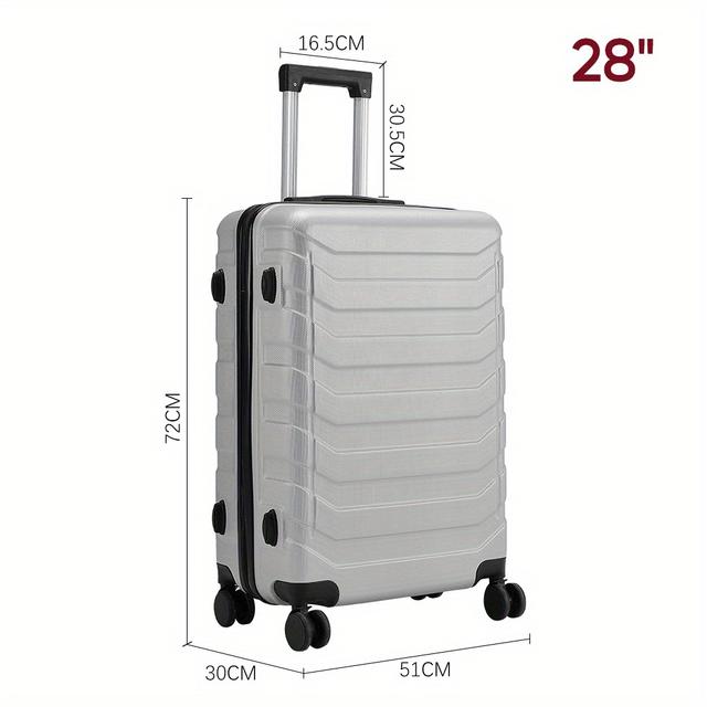 TEMU 28" Lightweight Spinner Suitcase - Grey Abs Travel Luggage With , 4 Spinner Wheels & Side Handle For Easy Maneuverability, Carry-on For , Secure Carryon | Ribbed Texture | Abs Shell