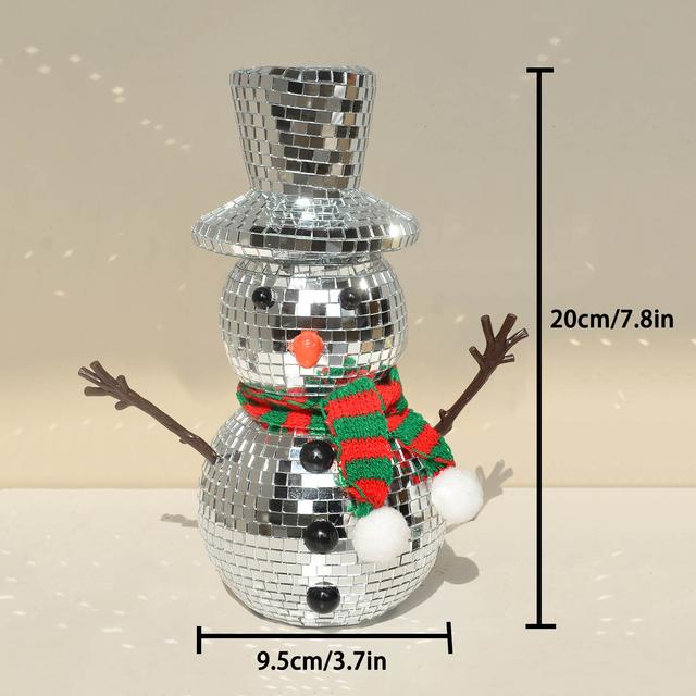 TEMU Christmas Festive Diy Disco Ball Glass Mirror Snowman Ornament - 1pc Featherless, No Electricity Required - Ideal For Decor And Winter Gift