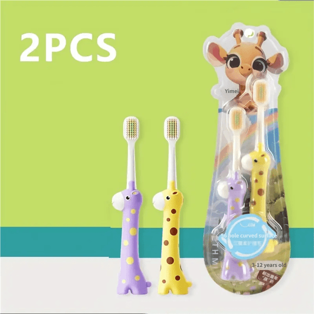 TEMU Set Of 2 Soft Nylon Toothbrushes Featuring A Gentle Gum With A Pastel Giraffe Theme In Purple, Yellow, Orange, And Green. Ideal For ' Oral Hygiene, Perfect As A Birthday Or Christmas Present