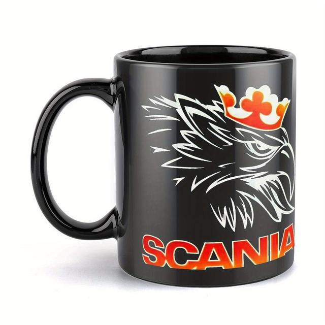 TEMU 1pc 11oz Black Ceramic Coffee Mug With Logo - Dishwasher & Microwave Safe, Ideal For Tea & Coffee, Perfect Gift For Truck Enthusiasts, Outdoor Camping, Or Home Use, Coffee Bar Accessories