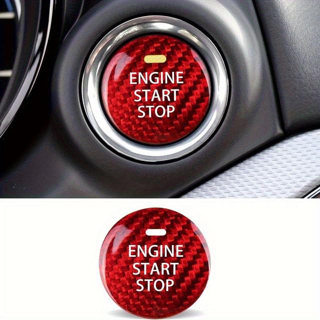 TEMU Genuine Carbon Fiber Sports Car Keyless Engine Start Stop Push Button Cover Decorative Sticker, Suitable For 3 6 Additions, No Battery Included