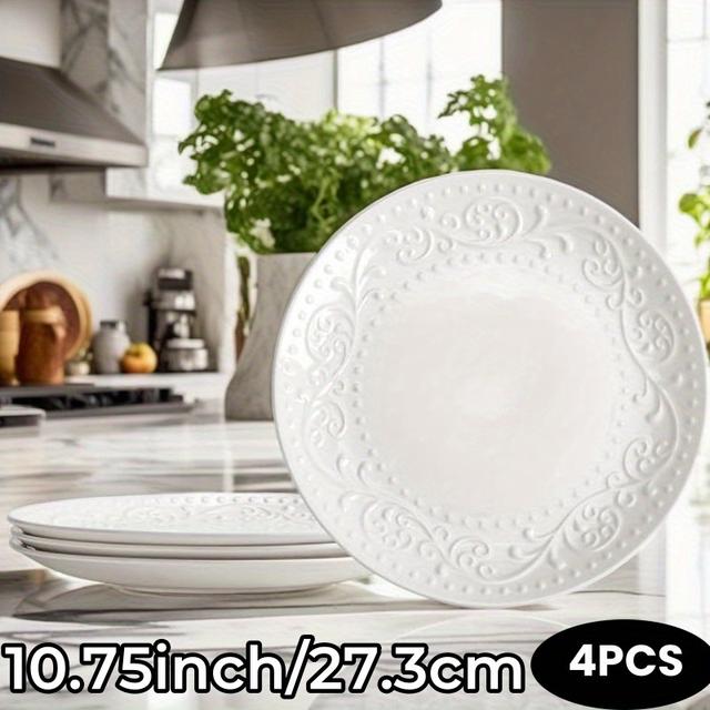 TEMU Set von 4 Artena 8.25''&10.75" Geprägten Weißen Teller für Salate, Desserts & Mehr - Mikrowellen- & Spülmaschinenfest - Weihnachten, Valentinstag, Thanksgiving