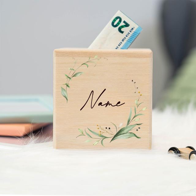 TEMU Personalisierter Geldkasten aus Holz mit Blumendesign und Namen, zum Aufbewahren von Geldstücken. Ein ideales Geschenk für Geburtstage und Feiertage.