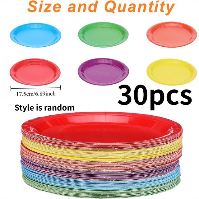 TEMU 30 szt. Wielokolorowe papierowe talerzyki | Jednorazowe okrągłe talerzyki do deserów na urodziny, piknik i wszelkie okazje, 7 cali Tęczowy papierowy talerz