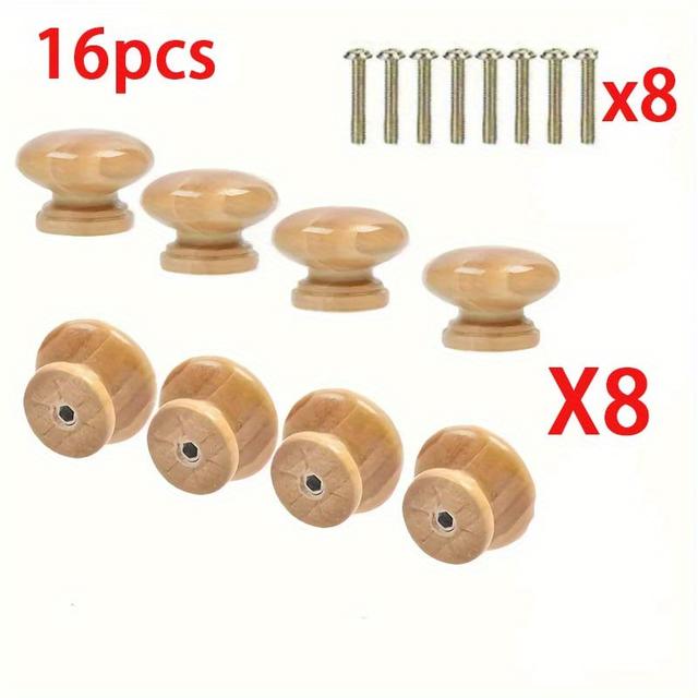 TEMU A Set Of 16pcs, Including 8 Solid Wood Handles + 8 Screws, Suitable For Drawers, Wardrobes, And Storage Boxes - Furniture Shoe Cabinet Double Hole Design