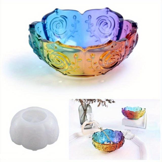 TEMU Silicone Mold For Diy Crystal Bowl, Lotus , Epoxy Resin And Clay Casting Mold, Durable And Flexible With Storage Bowl And Mirror Creation
