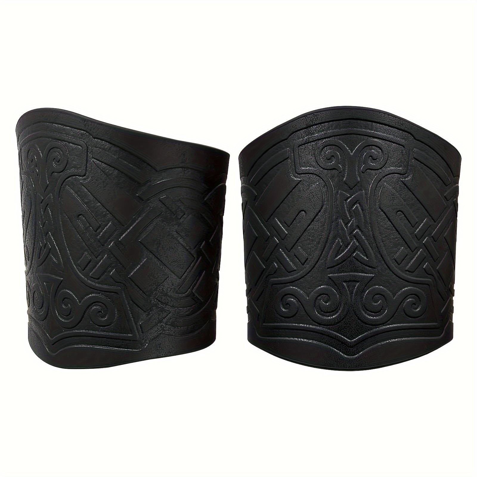 TEMU Juego de 2 pulseras de muñeca con relieve estilo vikingo, diseñadas para de la y la , adecuadas para y . muñequeras retro de cuero sintético son ideales para LARP, uso diario y en