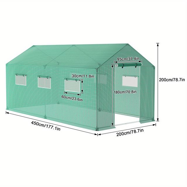 TEMU Green Galvanized Steel Structure 3 X 2 X 2 M/4. 5 X 2 X 2 M Aluminum Foil Tent Garden Greenhouse With Window Door Greenhouse Tomato Greenhouse Greenhouse Film Greenhouse Greenhouse