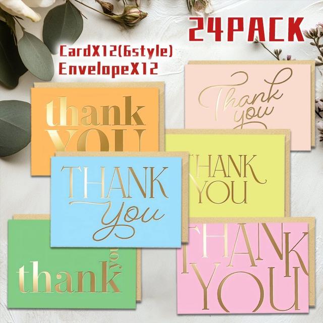 TEMU 24pcs Fun And Cute Colorful Thank You Cards, Blank Greeting Cards For Family, , Brothers, Sisters, Christmas And New Year Gifts