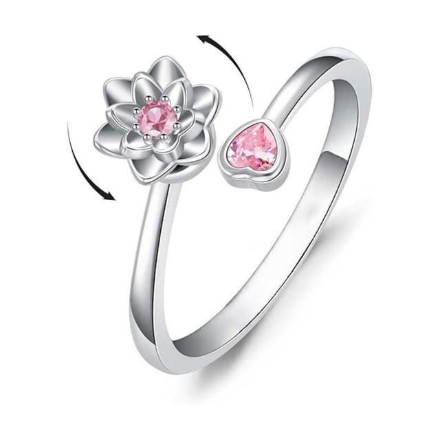 TEMU Roterande Lotusblomring med Syntetisk Kubisk Zirkonia - Elegant & Sexig Snurrande Blomdesign, Present för Vardag, Fester, Musikfestivaler, Bröllop och Året