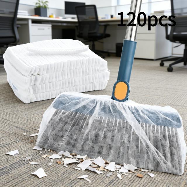 TEMU 120pcs Home Essential Disposable Broom Covers - Static Strong Adsorption For Hair And Dust, Disposable And No-wash, Time-saving Cleaning