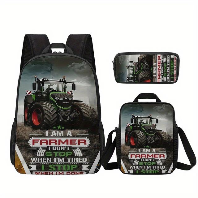 TEMU 3pcs Tractor Backpack Large Capacity School Bag, Back-to-school Gifts 0617, For Teenager