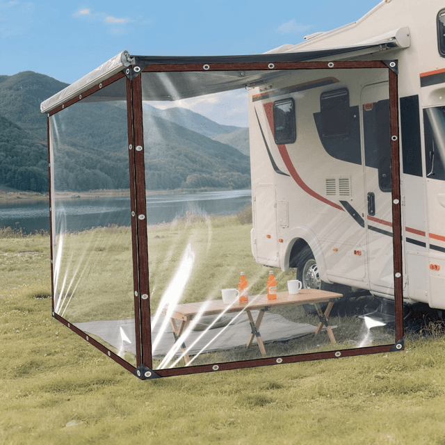 TEMU 1pc Heavy-duty Transparent Tarp, Side Tent Cover For Autumn/winter, Outdoor Camping Canopy For Balcony, Patio, And Rv Use, Tarp, Camping Equipment, Camping Tent, Camping Accessories