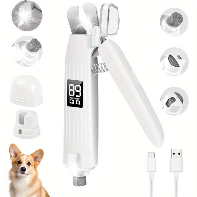 TEMU Nail Trimmers, Electric Rechargeable Dog Nail Clippers & Dog Nail Grinder With 2 Led Light Paws Grooming Kit, Dog Nail File Quiet Pet Nail Clippers & Grinder Trimmer For Dogs And Cats
