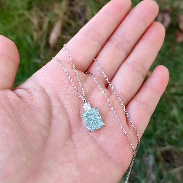 TEMU فضة استرليني S925 عيار 925 زرقاء فاتحة مستطيلة عالية الجودة زركونيا صناعية براقة بتصميم زهرة الثلج مقطوعة بشكل ثلج متفتت جيد الجودة للنساء أنيقة