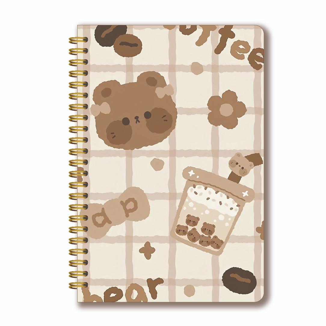 TEMU 1pc Cute Bear Spiral Notebook - Adorable Bear Cover & Horizontal, 5.5"x8.3" (short Binding) 50-page Lined Journal Diary Planner For,, S, Office, Home Use, Gift Idea For &, Easy-to-use Paper