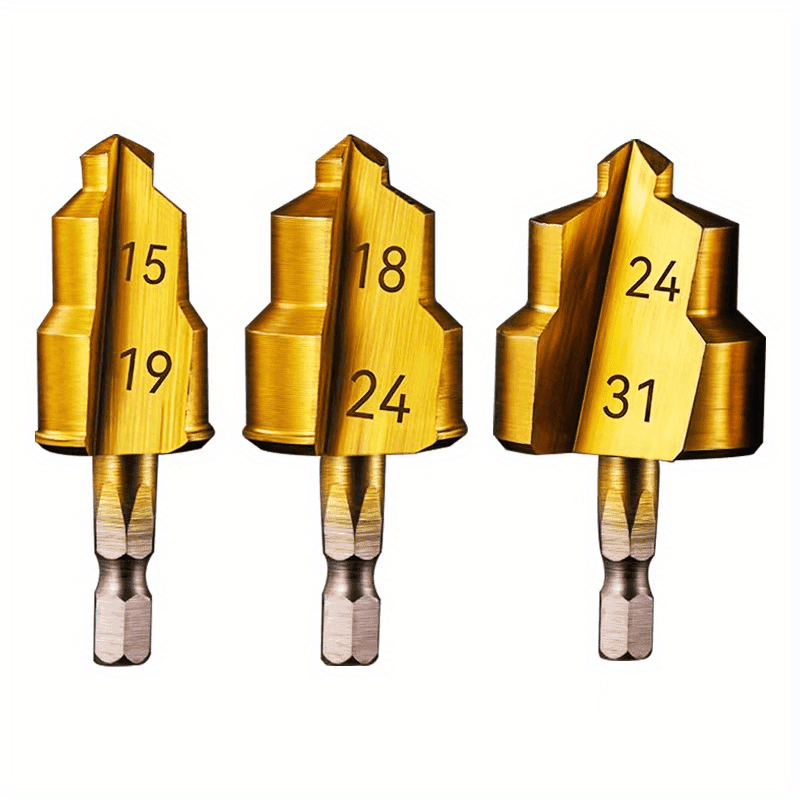 TEMU 3pcs Hexagonal Shank Ppr Pipe Extension Drill Set-| 20/25/32 Step Drill Bits 10.16-15.24 Pipe Reamer| Metal Adapter- Hot And Cold Pipe Repair- High | | Durable Drills