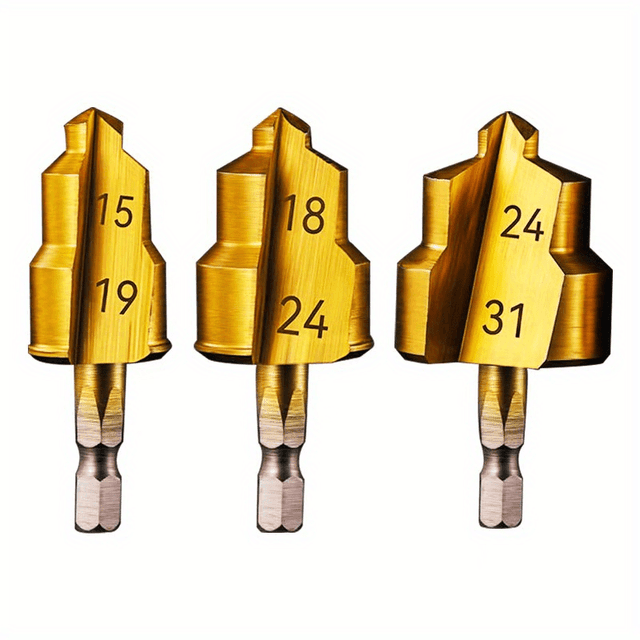 TEMU 3pcs Hexagonal Shank Ppr Pipe Extension Drill Set-| 20/25/32 Step Drill Bits 10.16-15.24 Pipe Reamer| Metal Adapter- Hot And Cold Pipe Repair- High | | Durable Drills