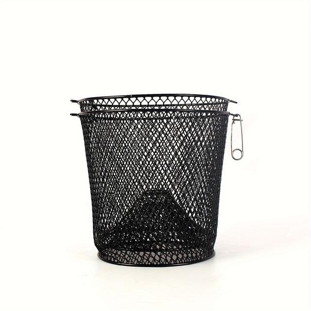 TEMU 1pc Heavy-duty Black Iron Cage For Crab & Minnow - Durable Double-layer Mesh Bait Trap With Drawstring Closure, Ideal For Freshwater And Saltwater Fishing, Crawfish, Shrimp, And Fish