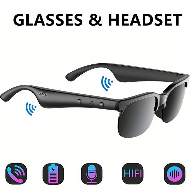 TEMU نظارات ANKRIYUL اللاسلكية 5.4 مزودة بميكروفون، سماعات رأس ستيريو، وسماعة رأس 2 في 1 للموسيقى والمكالمات