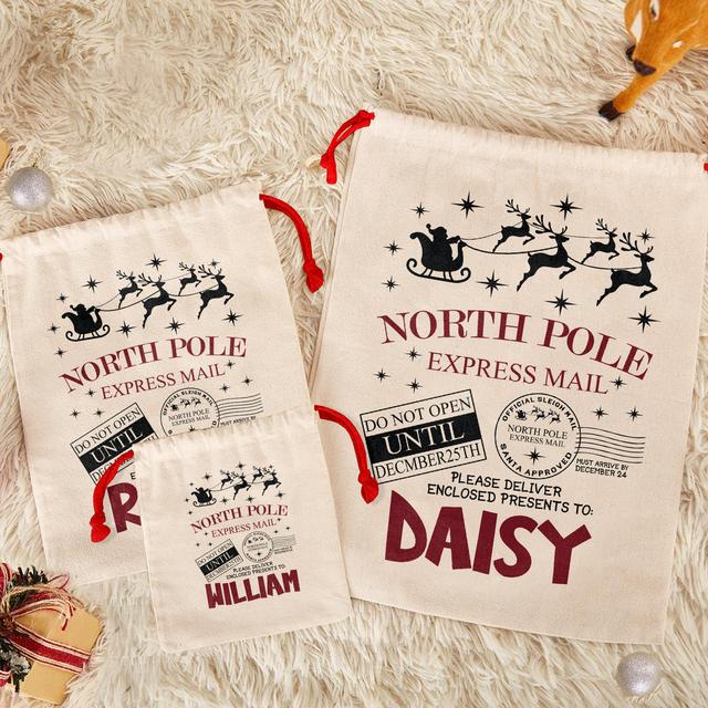 TEMU [1pc Customized Santa Sack] Customizable North Pole Mail Drawstring Gift Bag, Polyester Santa Sack With Personalized Name, For Christmas And Holiday Presents