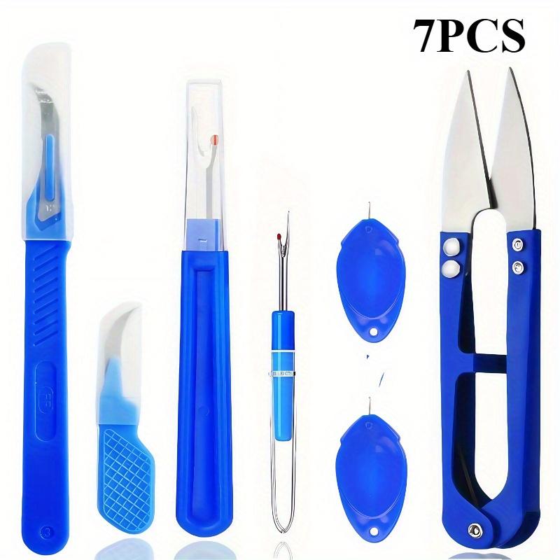 TEMU 7pcs Blue Sewing Thread Ripper Set, 2 Attached Thread , Threaders, 2 Sewing Thread And Scissors For Thread Removal