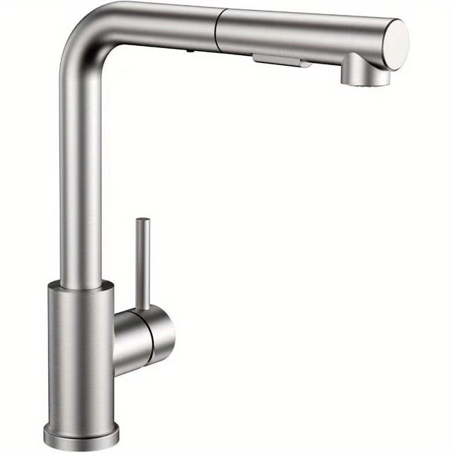 TEMU L-shaped Kitchen Faucet With Extendable Shower Head, Single Lever Mixer Tap, & Spout - Nickel-plated Contemporary Design, Valve Core, Includes Installation Hardware (g3/8 Connections)