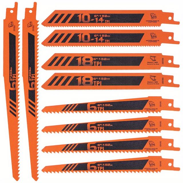 TEMU 10pcs Reciprocating Saw Blade Set, Metal And Wood Cutting Saw Blades