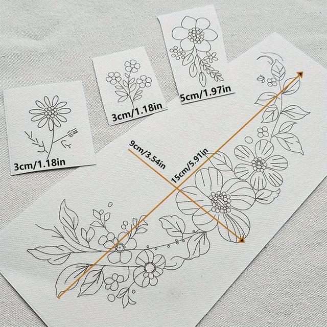 TEMU 4개 세트 세탁 가능한 플로럴 자수 DIY 키트 | 물에 녹는 잉크 & 재사용 가능 스티커 포함, 옷 장식 및 공예 디자인용, 스웨터·티셔츠·청바지 등 의류 DIY, 탈착형 자수 전사지 패치, 자수 패턴