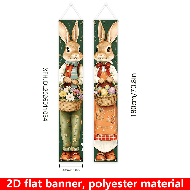 TEMU 2D Lapos, 2D Lapos Banner 2 db Húsvéti Parti Erkély Pár Banner Készlet - 30x180 cm Ajtódísz, Húsvéti Tojás és Nyúl Minták, Erkélybejárat és Faldekoráció Parti Függő Táblák, 2D Lapos