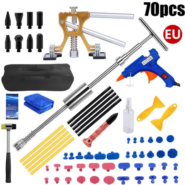 TEMU 70pcs Adjustable Dent Repair Kit, Long Puller Auto Dent Removal Tool Set For Removing Small And Large Dents In Auto Body (glue - Eu Plug)
