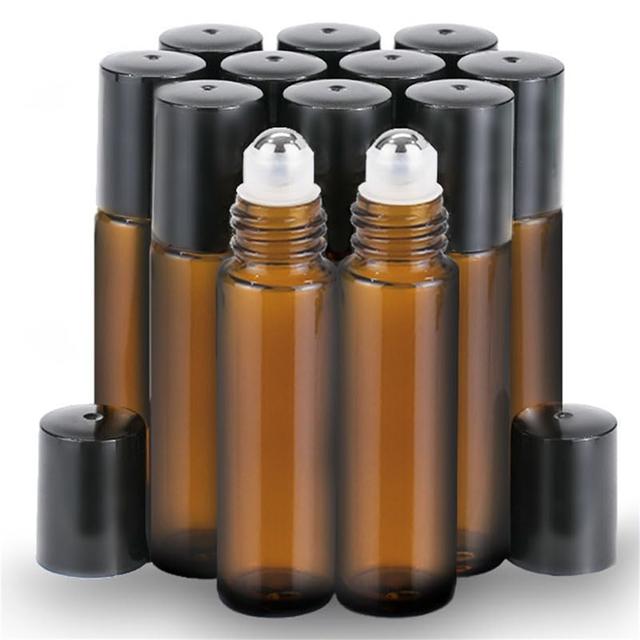 TEMU 60pcs 10ml Amber Glass Essential Oil Roller Bottles With Stainless Steel Caps, Leakproof Travel Perfume Containers