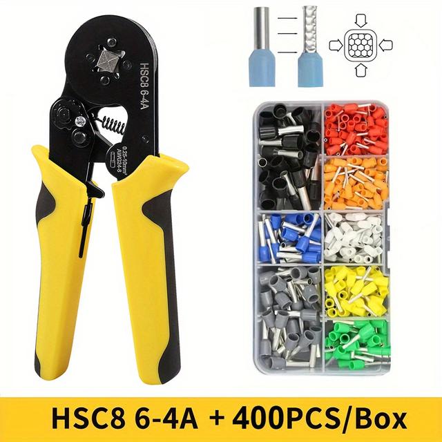 TEMU Umlife Crimping Tool With 400-2120pcs Wire Connetors, Tubular Wire Terminals Electrical Clamps Set, Awg 23-7 Self-adjustable Ratchet Wire Crimping Plier Hsc8 6-4a