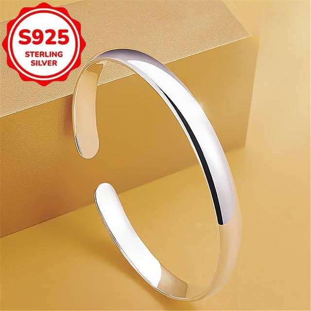 TEMU S925 Silver Open Bracelet - Allergy Resistant, Smooth And Shiny, , Fashionable Jewelry With Original Charm - Ideal Gift For Any Occasion