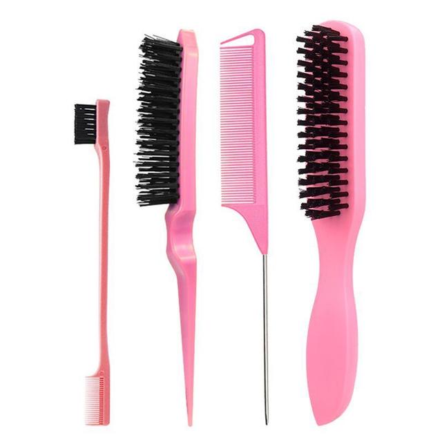 TEMU 4pcs Hair Styling Comb Set For Women - Includes Teasing, Rat Tail & Brushes With Nylon Bristles For Smooth, Sleek Hairstyles