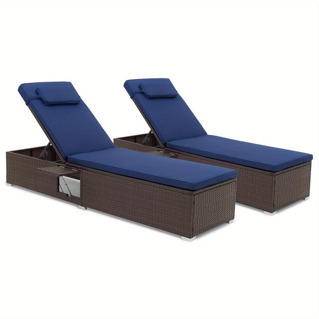 TEMU Multigot 1/2pcs Patio Chaise Lounge W/ 6-level Backrest Comfy Seat Cushion & Headrest