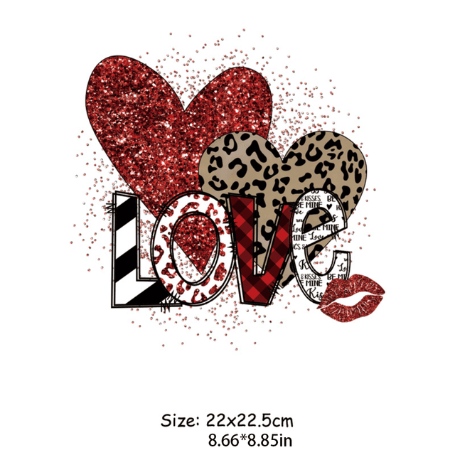 TEMU Sparkling Hearts & "love" Iron-on Transfer - Durable Washable Plastic Decal For Diy T-shirts, Jeans, Backpacks, Hats - White With Red Glitter Accents