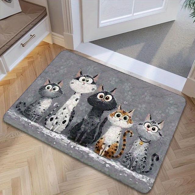 TEMU 1pc Cute Kitten Cat-themed Rug - Non-slip Bath Mat Suitable For Bathroom, & Entryway - Soft Machine-washable With Kitten & Tabby Cats - Easy Clean Indoor Floor Mat