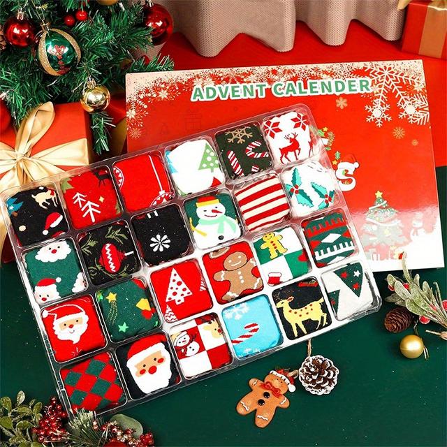 TEMU 2024 Christmas Sock Advent Calendar, A Gift For The 24-day Countdown To Christmas.