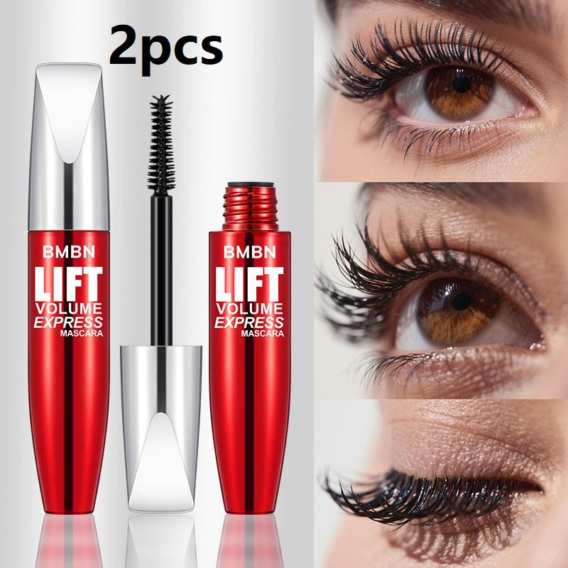 TEMU 2pcs 24-hour Long-lasting Waterproof Black Mascara - Volumizing & Curling, Fiber Lash Extending Makeup, Suitable For Types Black Mascara
