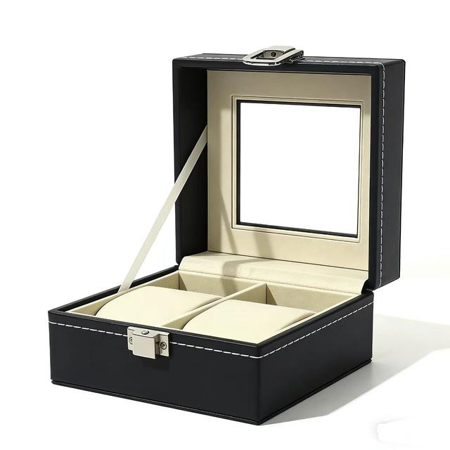 TEMU High-end Watch Storage Box, 2-compartment Small Watch Display Case, Elegant Design, Removable Sponge, Suitable For Men's Large Watches, Watch Bracelets, And Bangles, An For Gifting