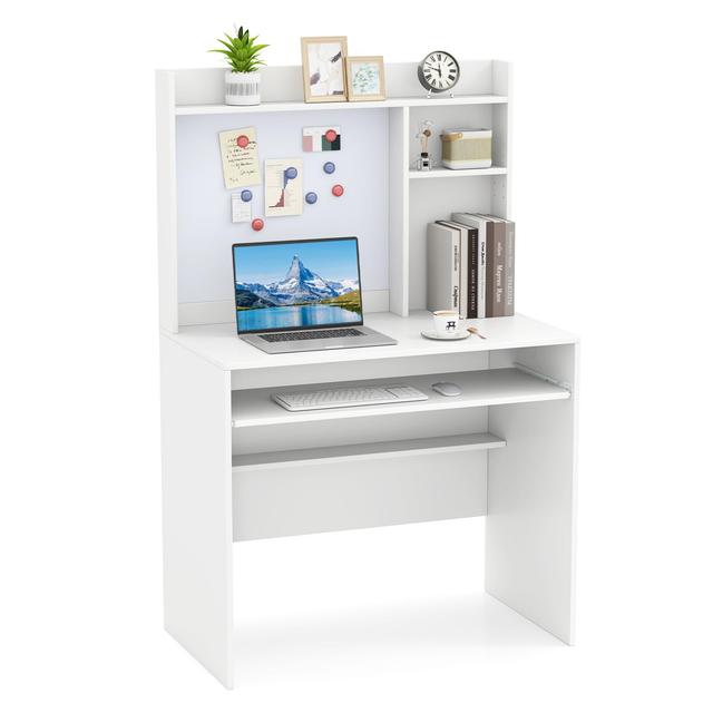 TEMU Schreibtisch Computertisch mit Magnetischer Pinnwand, Befestigung, Tastaturschublade & Verstellbarem Regal, Bürotisch 89x50x138cm Weiß