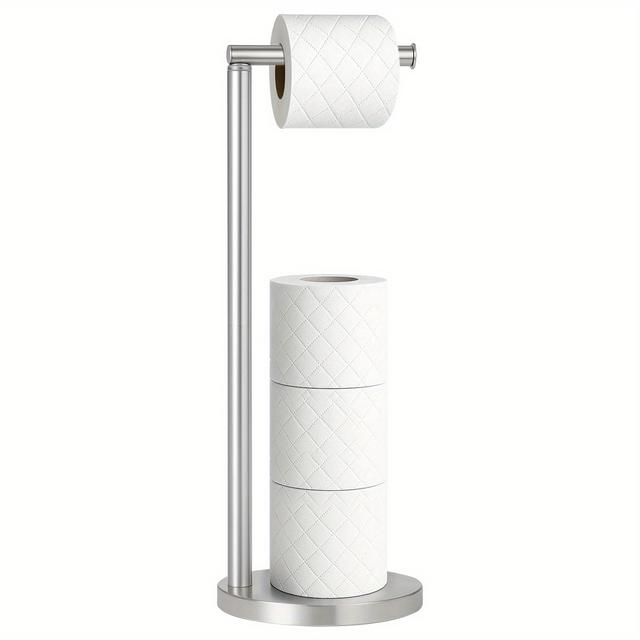 TEMU Top-spring Toilet Roll Holder Free Standing Toilet Paper Holder Stand With Reserve, Stainless Steel Anti Rust Freestanding Toilet Tissue Roll Dispenser Holds 3-4 Paper Rolls, Bathroom Storage